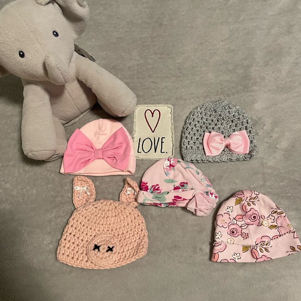 Adorable Baby Beanie Set with Pink and Gray Designs